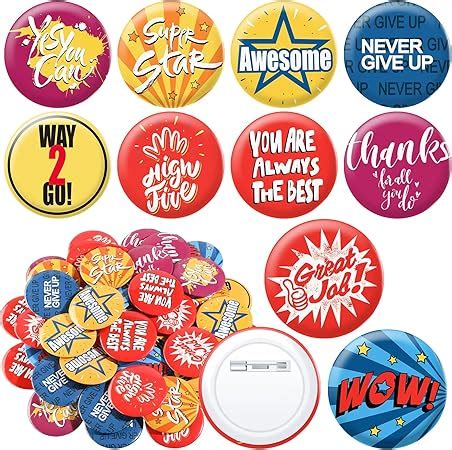 Amazon 60 Pieces Reward Button Pins Recognition Buttons Round