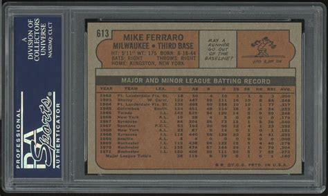 Topps Mike Ferraro Psa Mint Centered Milwaukee Brewers Ebay