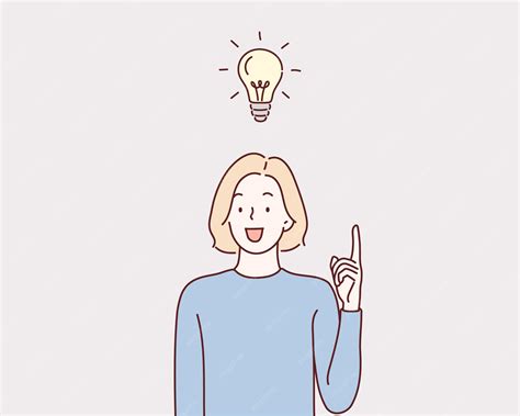 A woman has a light bulb above her head. | Premium Vector