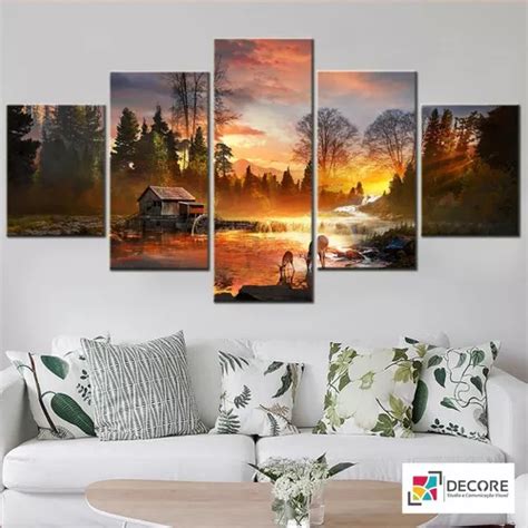 Quadro Decorativo Pintura Arte Paisagem Natureza Sol Rio Parcelamento