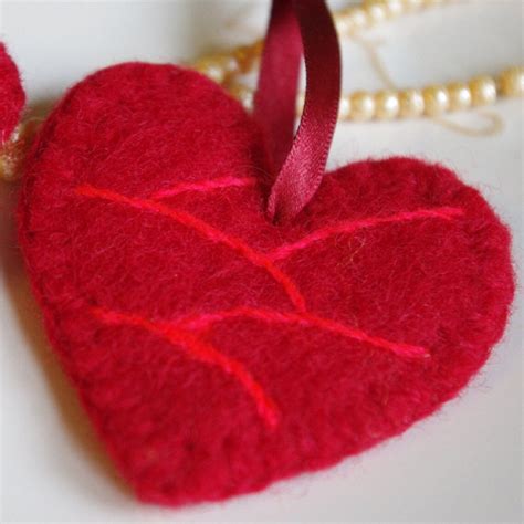 Valentines Day Red Heart Ornaments Felted Heart Ornaments Etsy