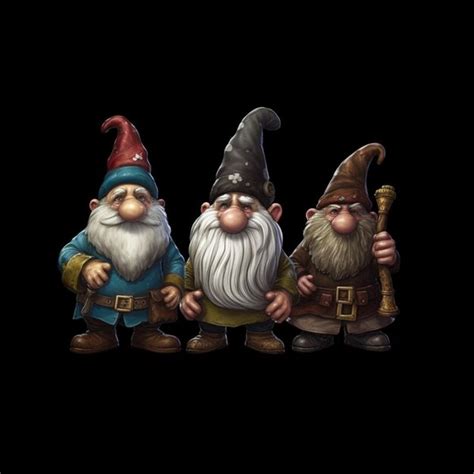 Premium Photo Three Gnomes With Long White Beards And Hats Standing