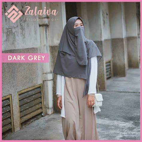 Jual Zalaiva Set Hijab Segi Empat Syari Plus Cadar Tali Layer Tanpa