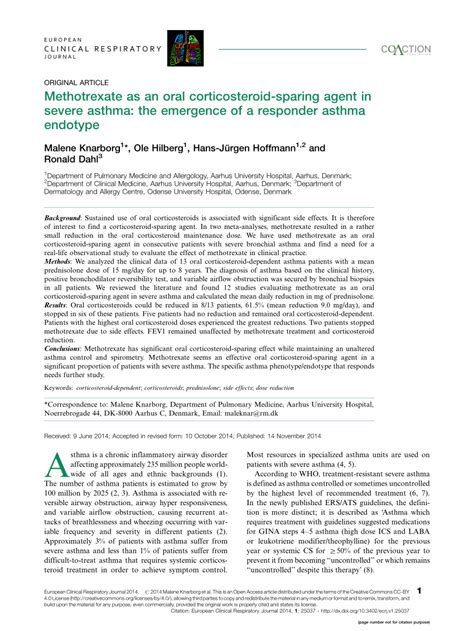 Pdf Methotrexate As An Oral Corticosteroid Sparing Agent In Severe