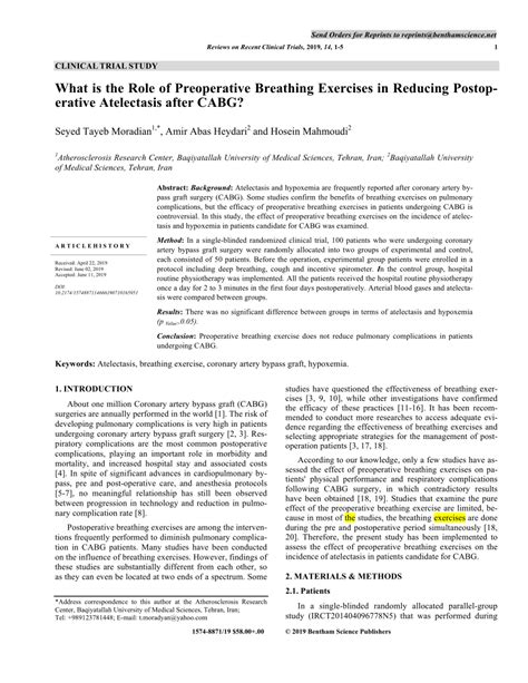 Pdf What Is The Role Of Preoperative Breathing Exercises In Reducing Postoperative Atelectasis