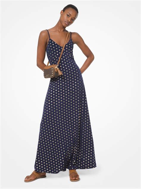 MICHAEL Michael Kors Mini Medallion Foil Print Maxi Slip Dress In Blue