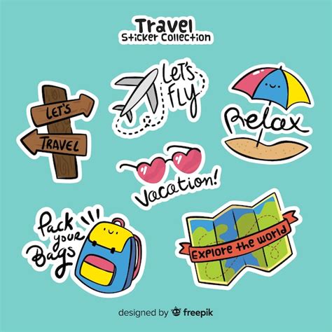 Hand Drawn Travel Sticker Collection Vector Free Download