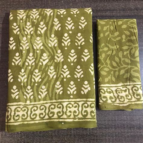 Mehndi Color Bagru Hand Block Print Saree