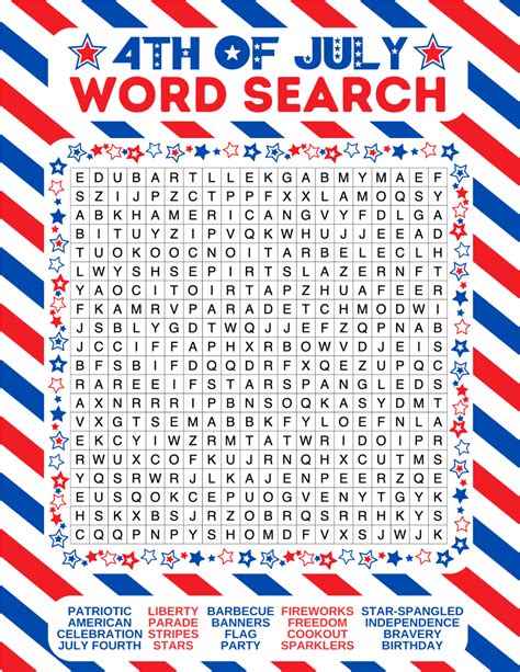 Free Printable 4th Of July Word Search Prudent Penny Pincher