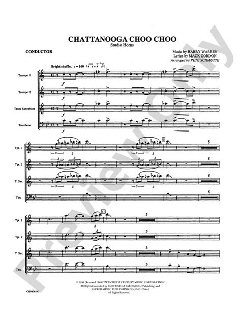 Chattanooga Choo Choo: Choral Instrumental Parts: Harry Warren - Digital Sheet Music Download