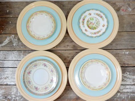 Mismatched Plate Set Yellow And Turquoise By Littlecleoathome