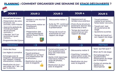 Planning type Organiser une semaine de stage de découverte JobIRL