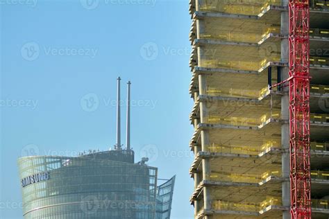 High Rise Building Under Construction Installation Of Glass Facade