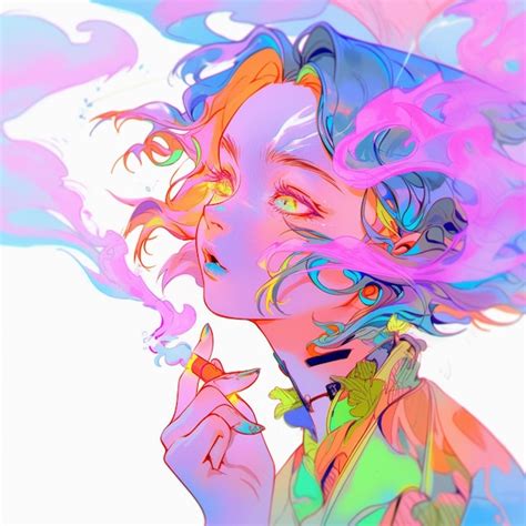 Premium Photo Anime Girl With Colorful Hair Blowing In The Wind Generative Ai