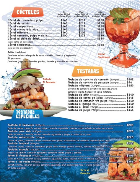 Carta del restaurante El Pescador Sinaloense,Gustavo baz, Tlalnepantla