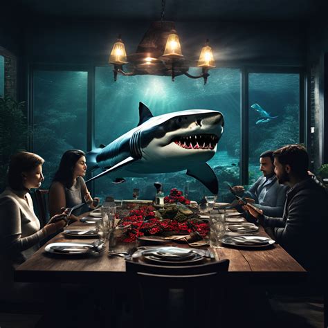 A Shark On A Dining Table In A Dining Room And People Sittin By