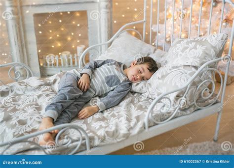 Cute Little Boy Sleeps In A Room Stock Image Image Of Night Grey