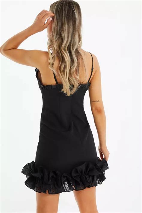 Black Ruffle Bodycon Mini Dress Quiz Clothing