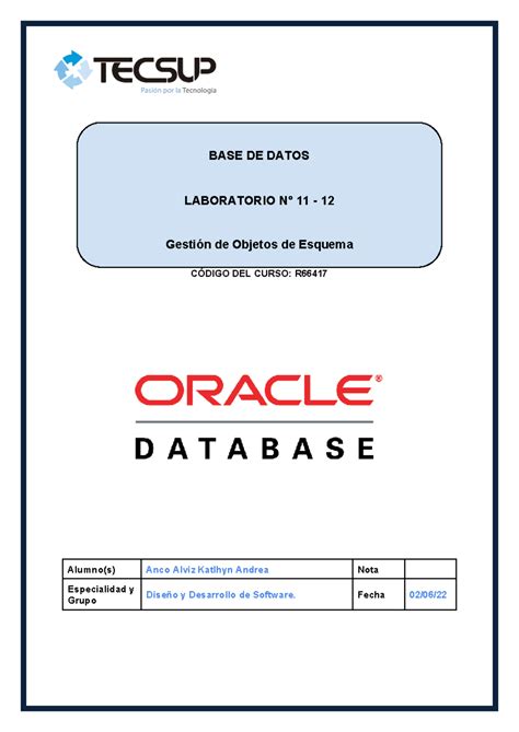 Lab 11 Y 12 Gesti N De Objetos De Esquema BASE DE DATOS LABORATORIO N