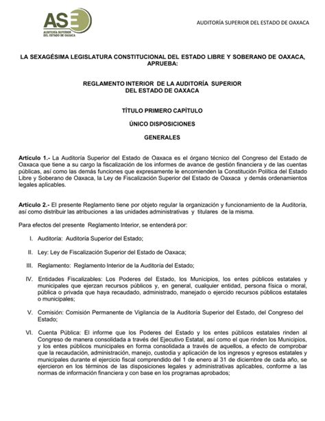 Reglamento Interior De La Auditoría Superior Del Estado De Oaxaca