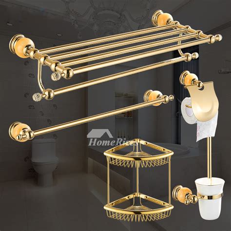 Gold Bathroom Accessories Sets Antique Marble Luxury Polished Brass