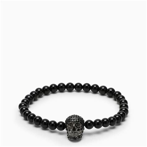 Alexander Mcqueen Skull Bracelet With Pearls And Crystals Thedoublef