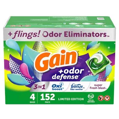 Gain Flings Liquid Laundry Detergent Pacs Odor Defense Super Fresh