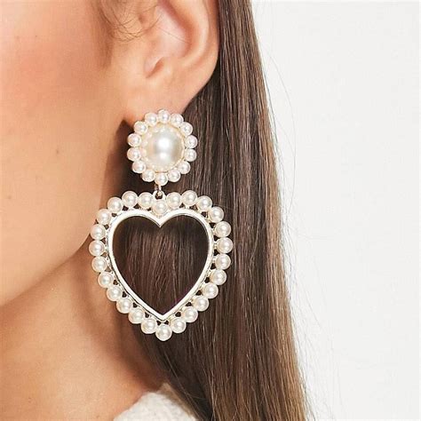 Designb Heart Shape Pearl Drop Earrings Lovely Depop