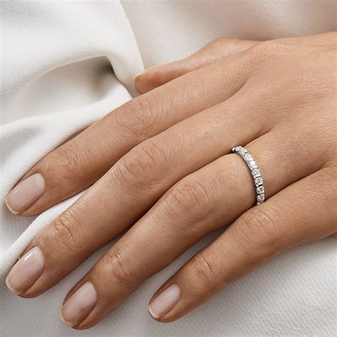 Eternity And Shiny Finish White Gold Wedding Ring Set Klenota