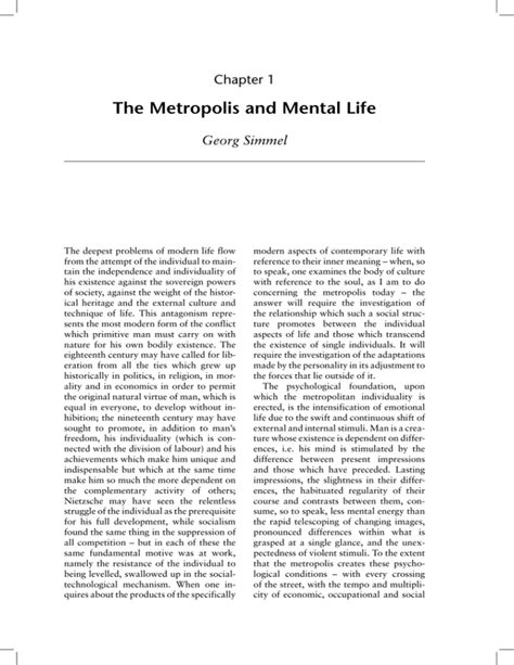 The Metropolis And Mental Life Chapter 1 Georg Simmel