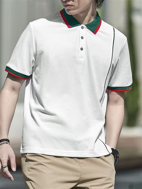 Men Contrast Collar Polo Shirt | Polo shirt, Polo shirt design, Cool ...