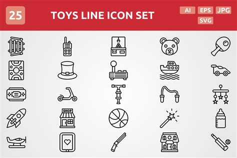 25 Vector Toys Line Icon Set Graphic By Graphixs Art Creative Fabrica