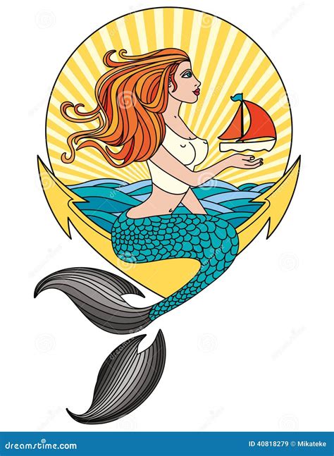 Mermaid Ala Pin Up Stock Vector Illustration Of Sunrise 40818279