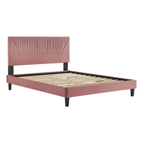 Modway Yasmine Channel Tufted Velvet Queen Platform Bed In Dusty Rose