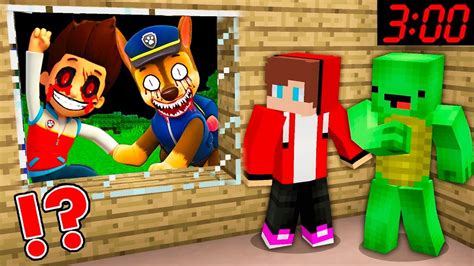 Jj And Mikey Hide From Scary Paw Patrol Exe At Night In Minecraft