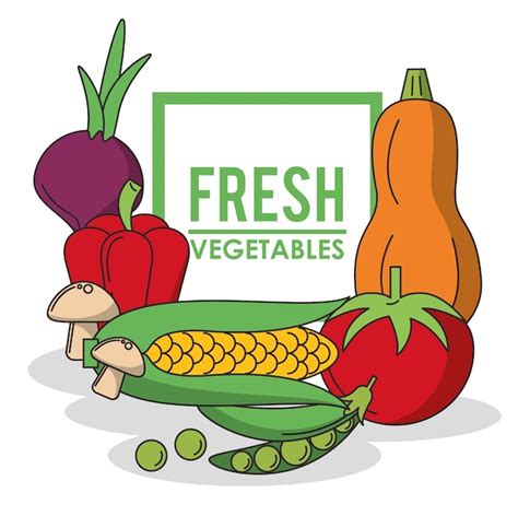 Colorido Cartel Con Conjunto De Verduras Frescas Vector Premium