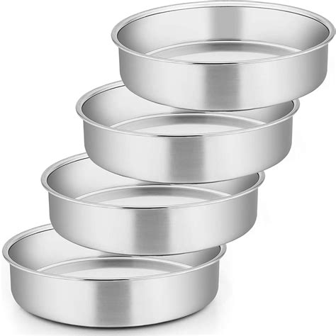 Vesteel 8 Inch Cake Pan Set Of 4 Stainless Steel Round Layer Cake Baking Pans Non Toxic