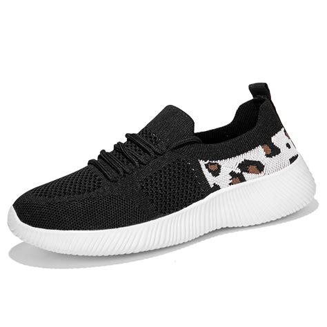 Sneakers Women With Soft Sole Breathable Fly Woven Meshshoes Women Feature Fashionable Leopard