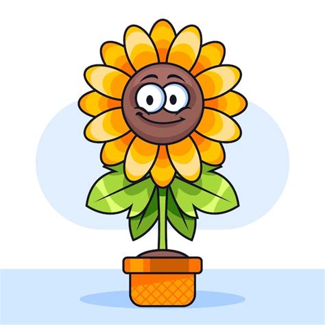 Ilustración de dibujos animados de girasol dibujado a mano Vector Premium