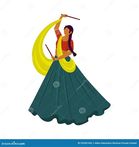 Faceless Gujarati Man Dancing With Dandiya Sticks On White Stock Photo