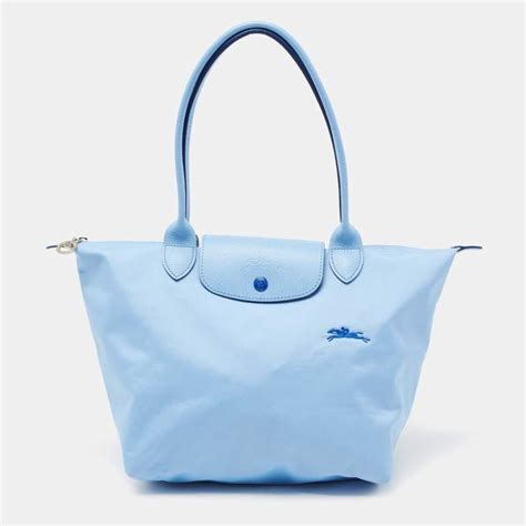 Longchamp Light Blue Leather And Nylon Le Pliage Tote Longchamp The