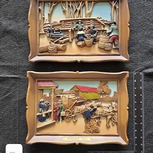 Matching Wall Art | Wood Plaque Art | Vintage Art | Mid Century Decor ...