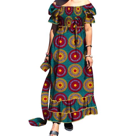 BintaRealWax Women African Printed Ankara Smocked Dress Off Shoulder