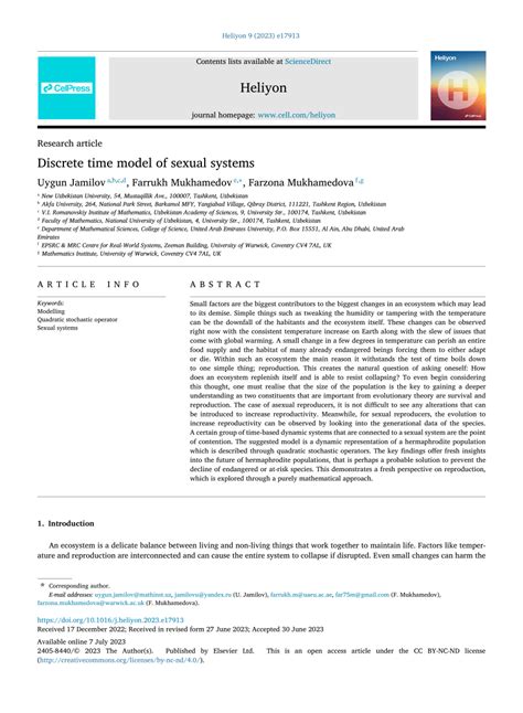 Pdf Discrete Time Model Of Sexual Systems