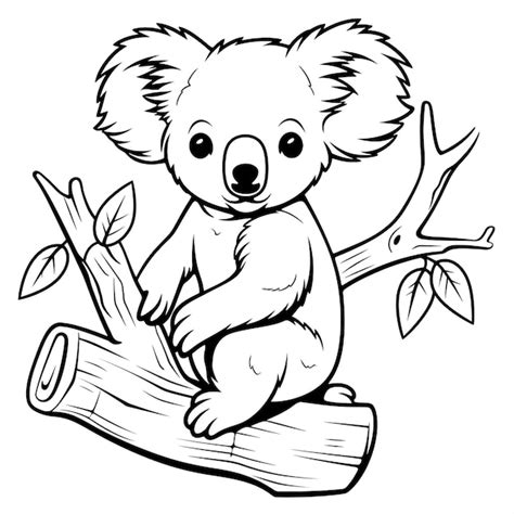 Página para colorear para niños de un oso koala en una rama de árbol