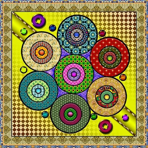 A Colorful Painting With Circles And Beads On It