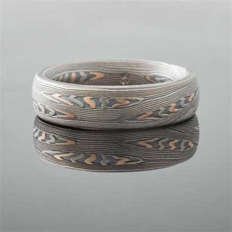 Unique Mokume Gane Wedding Band Set Or Rings In Embers Palette And Flow