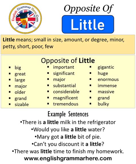 Opposite Of Little Antonyms Of Little Meaning And Example Sentences English Grammar Here