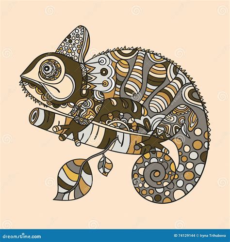 Hand Drawn Chameleon Stock Vector Illustration Of Oriental