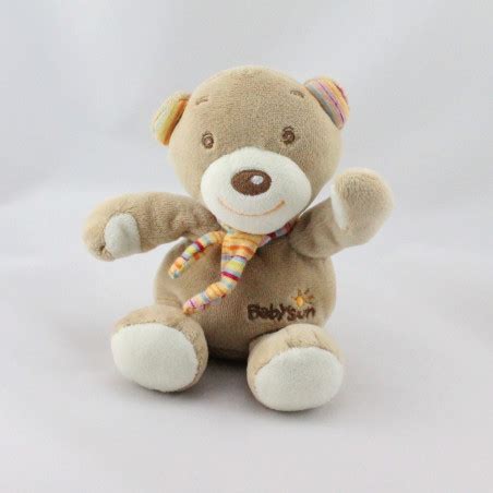 doudou ours beige écharpe rayé BABYSUN